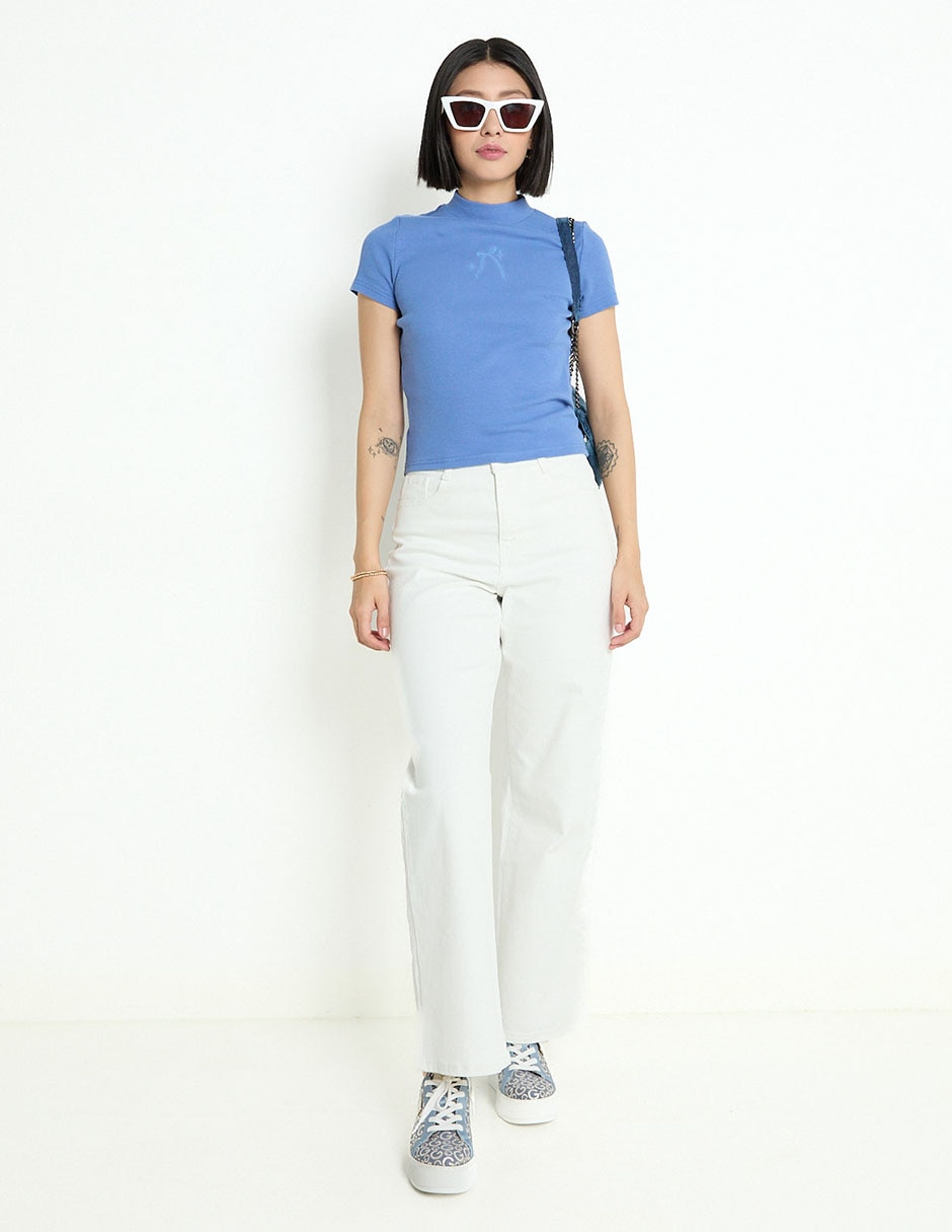 Playera manga corta cuello alto mujer 3