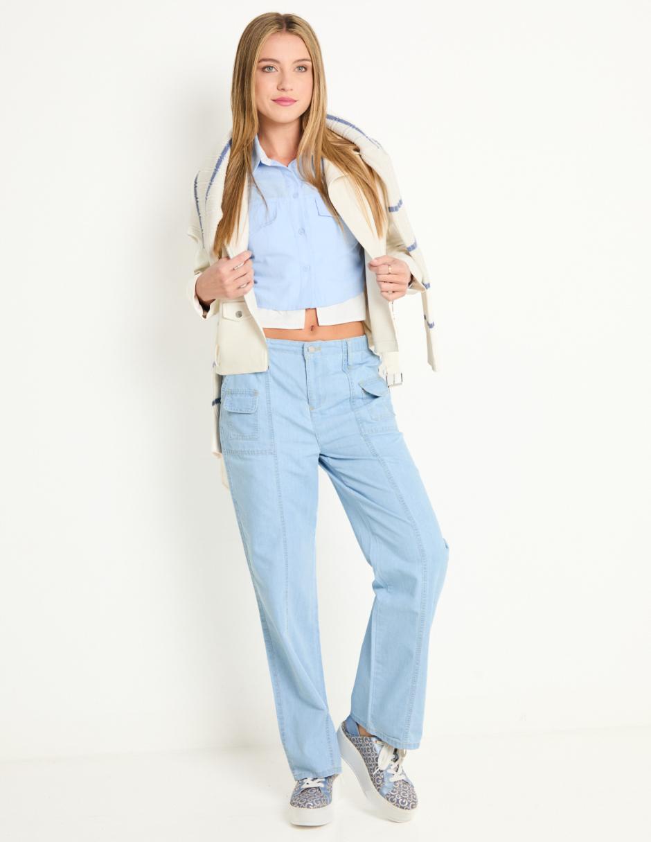 Jeans cargo straight para mujer