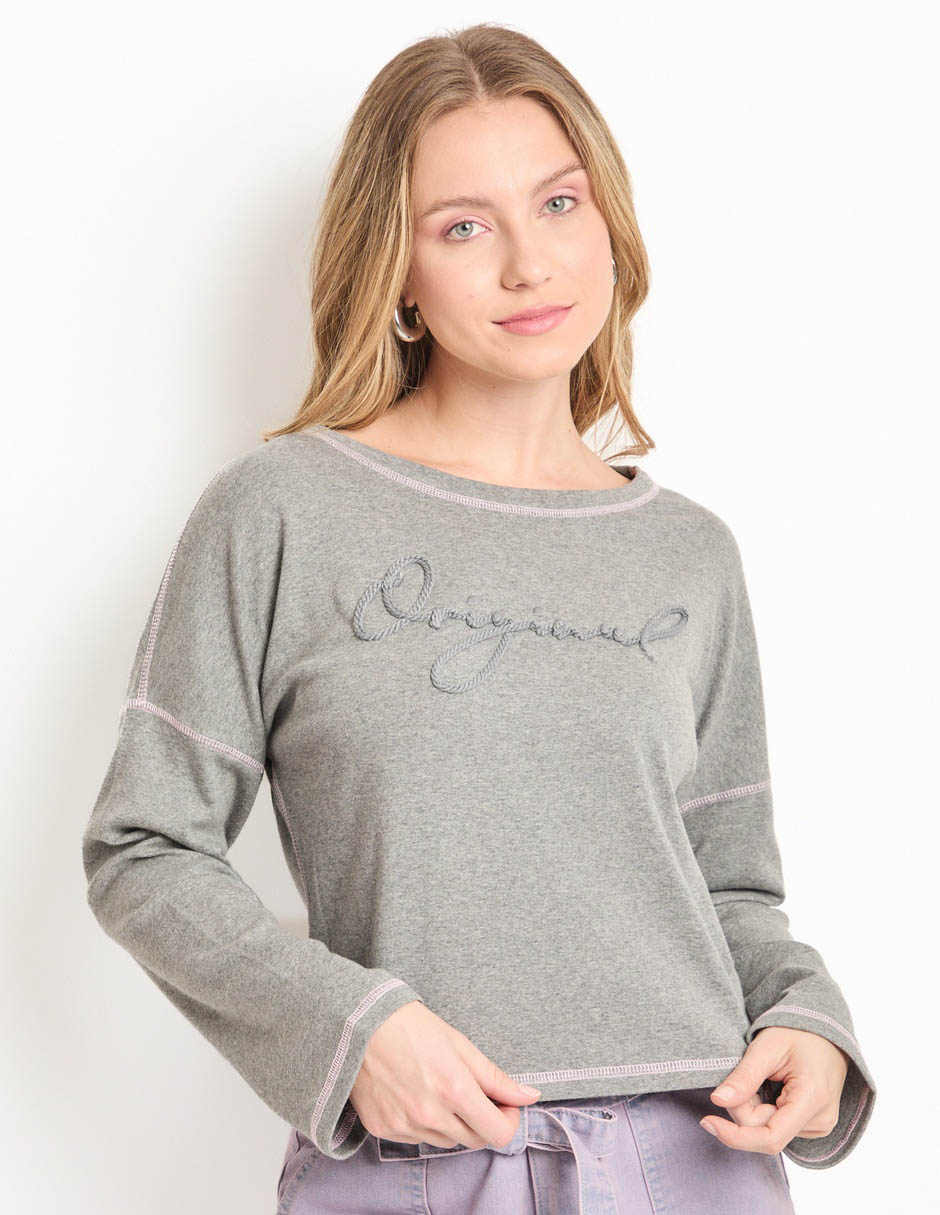 Playera manga larga cuello redondo para mujer Playera manga larga cuello redondo para mujer
