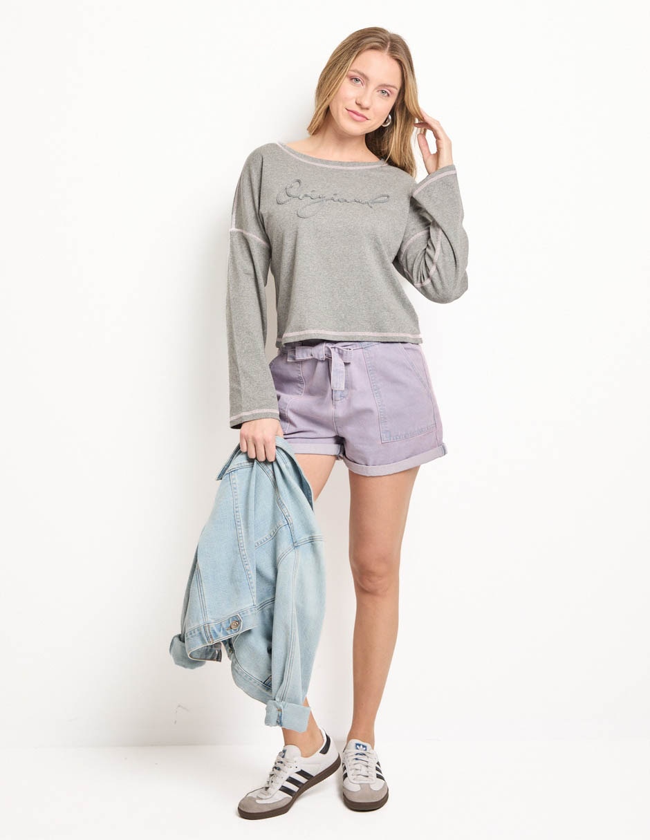Playera manga larga cuello redondo para mujer