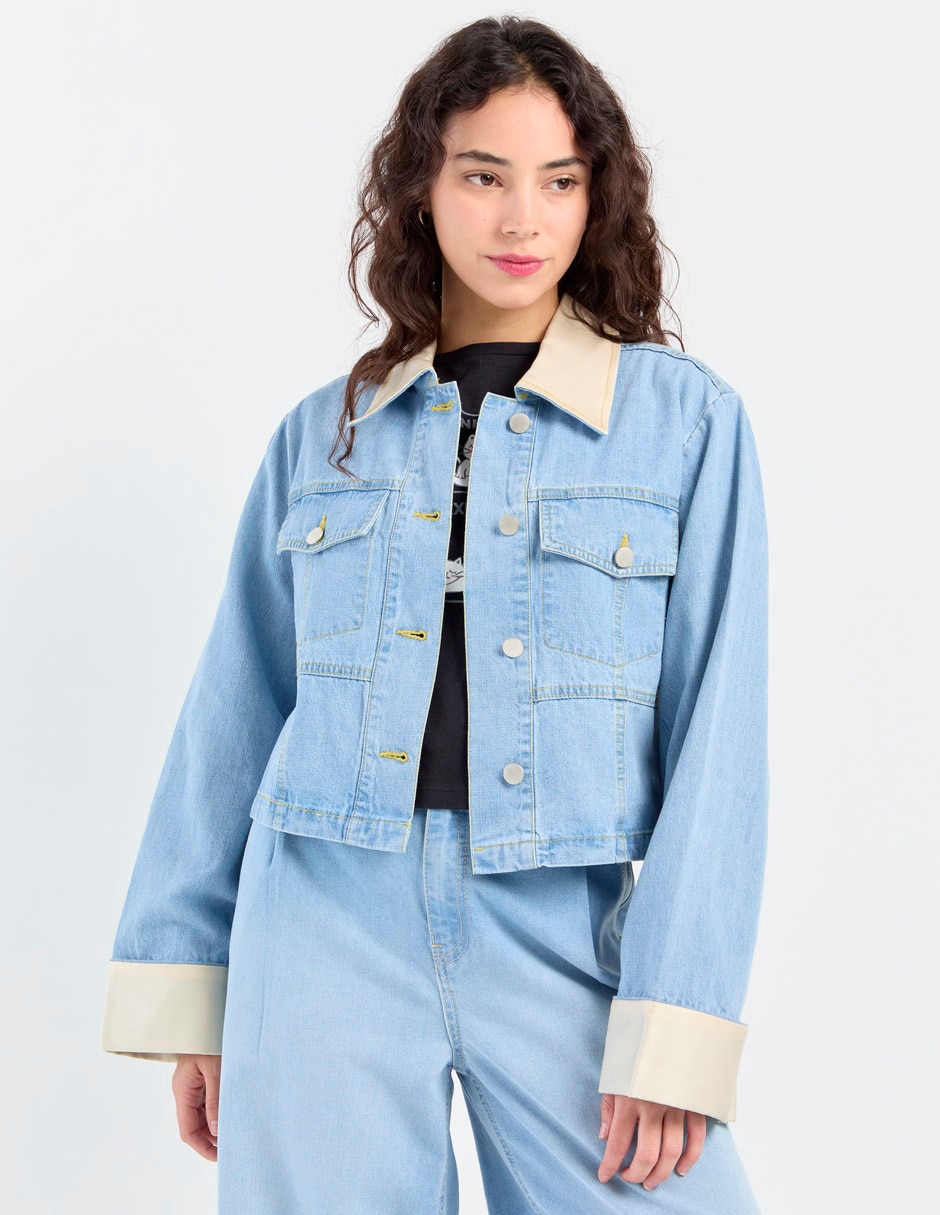Chamarra denim de algodón para mujer