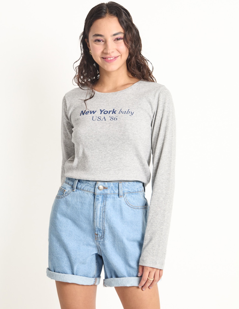 Playera manga larga cuello redondo para mujer