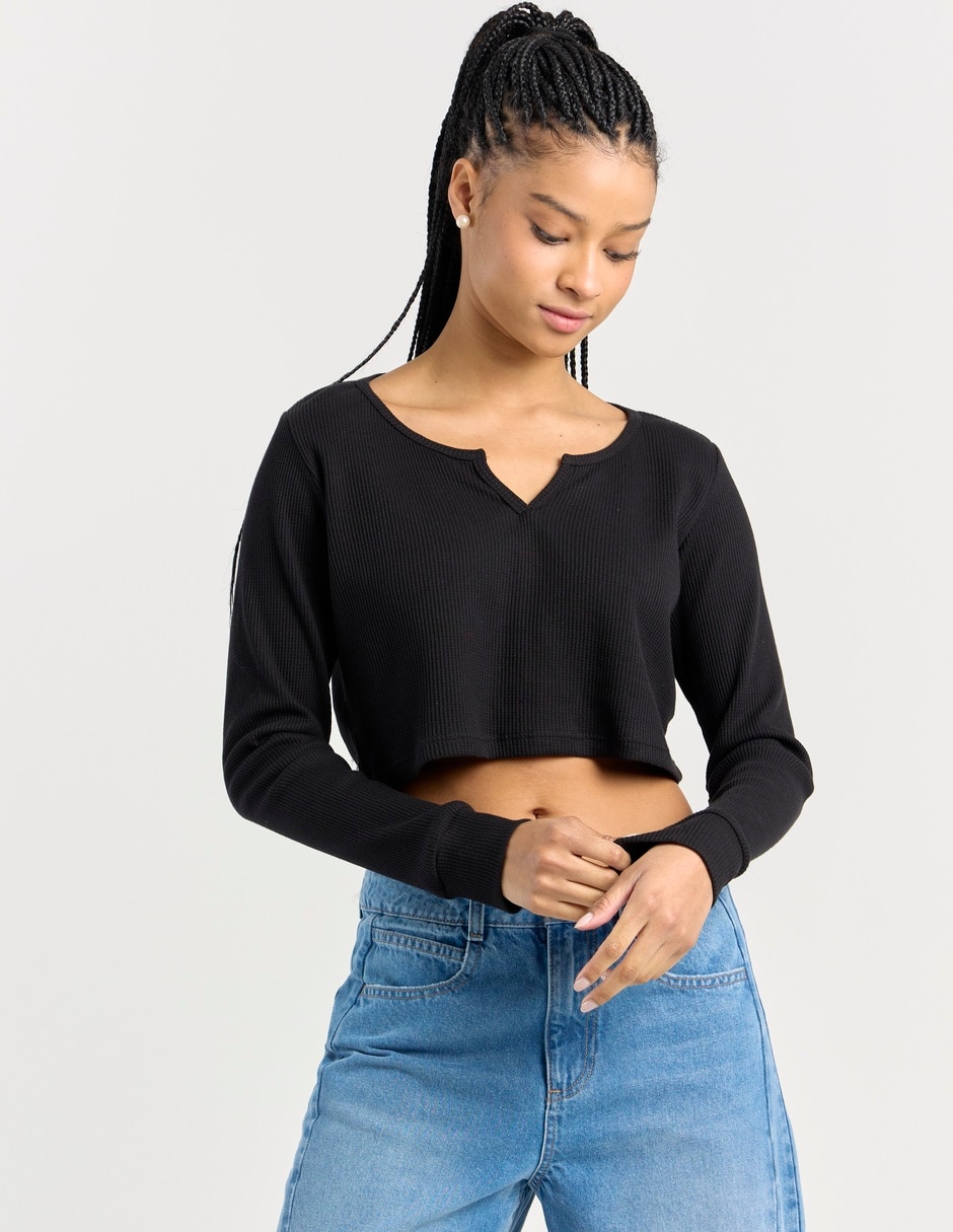 Playera manga larga Mossimo cuello v para mujer