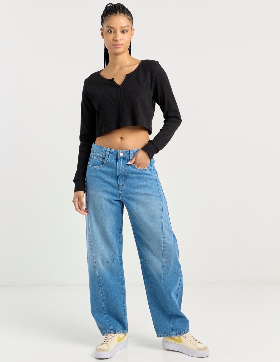 Playera manga larga Mossimo cuello v para mujer