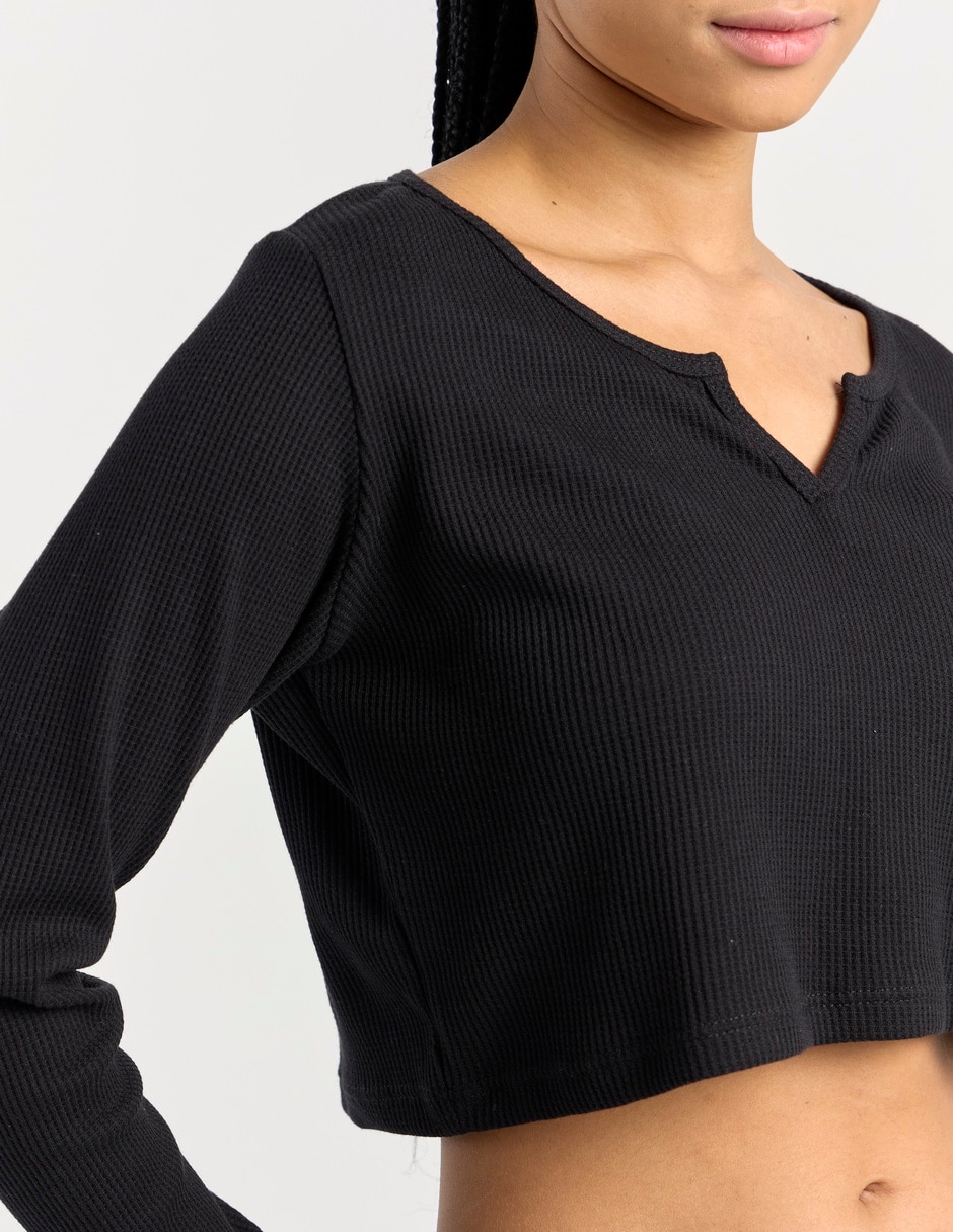 Playera manga larga Mossimo cuello v para mujer