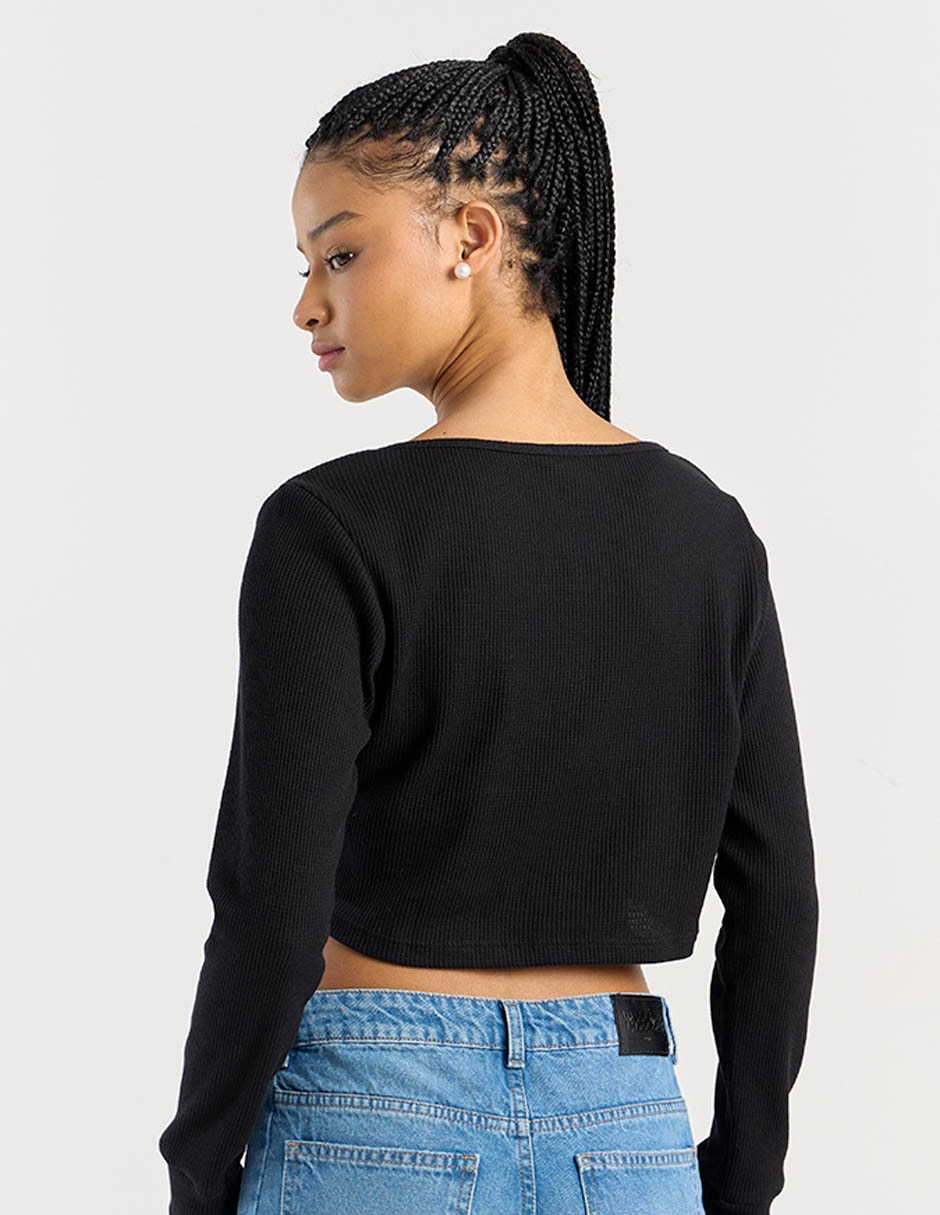 Playera manga larga Mossimo cuello v para mujer