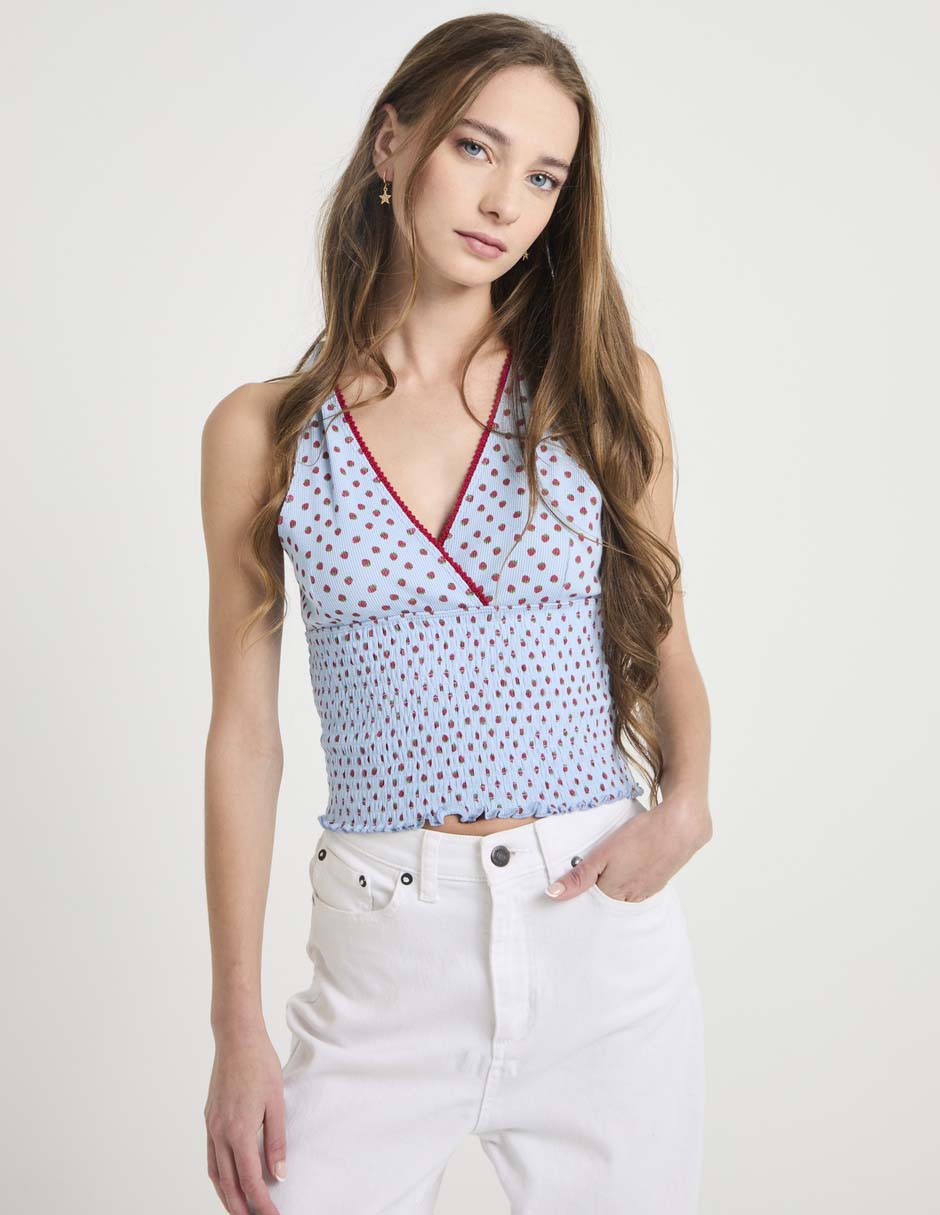 Top cuello v escote medio tirante ancho