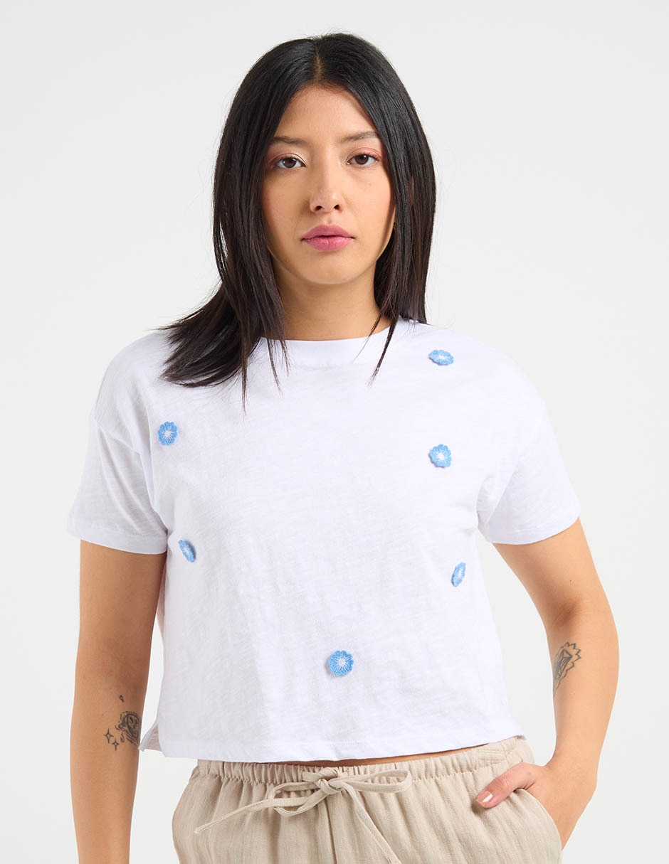 Playera manga corta cuello redondo para mujer