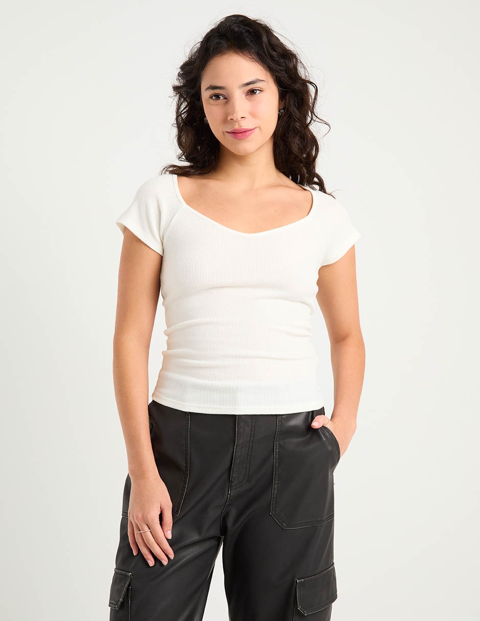 Playera manga corta cuello V para mujer Playera manga corta cuello V para mujer