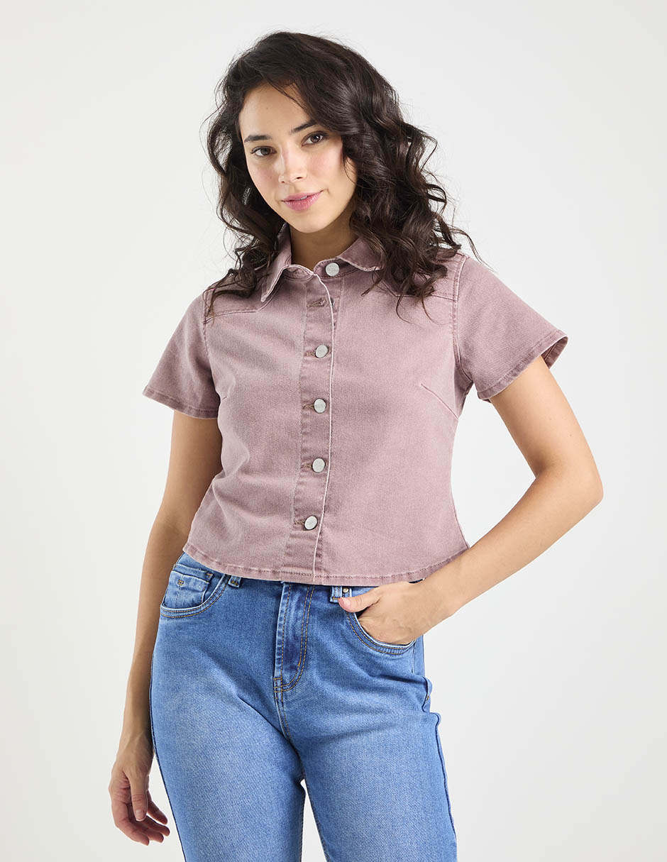 Blusa camisera manga corta para mujer