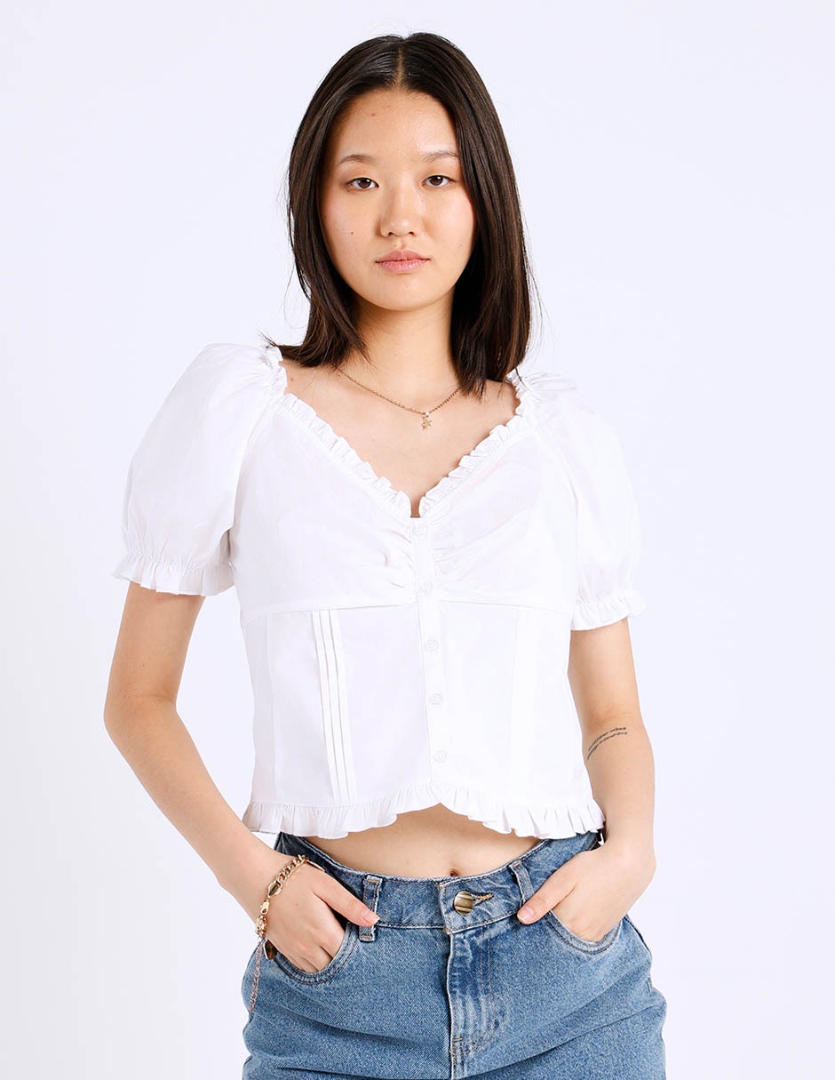 Blusa manga corta cuello cuadrado para mujer Blusa manga corta cuello cuadrado para mujer