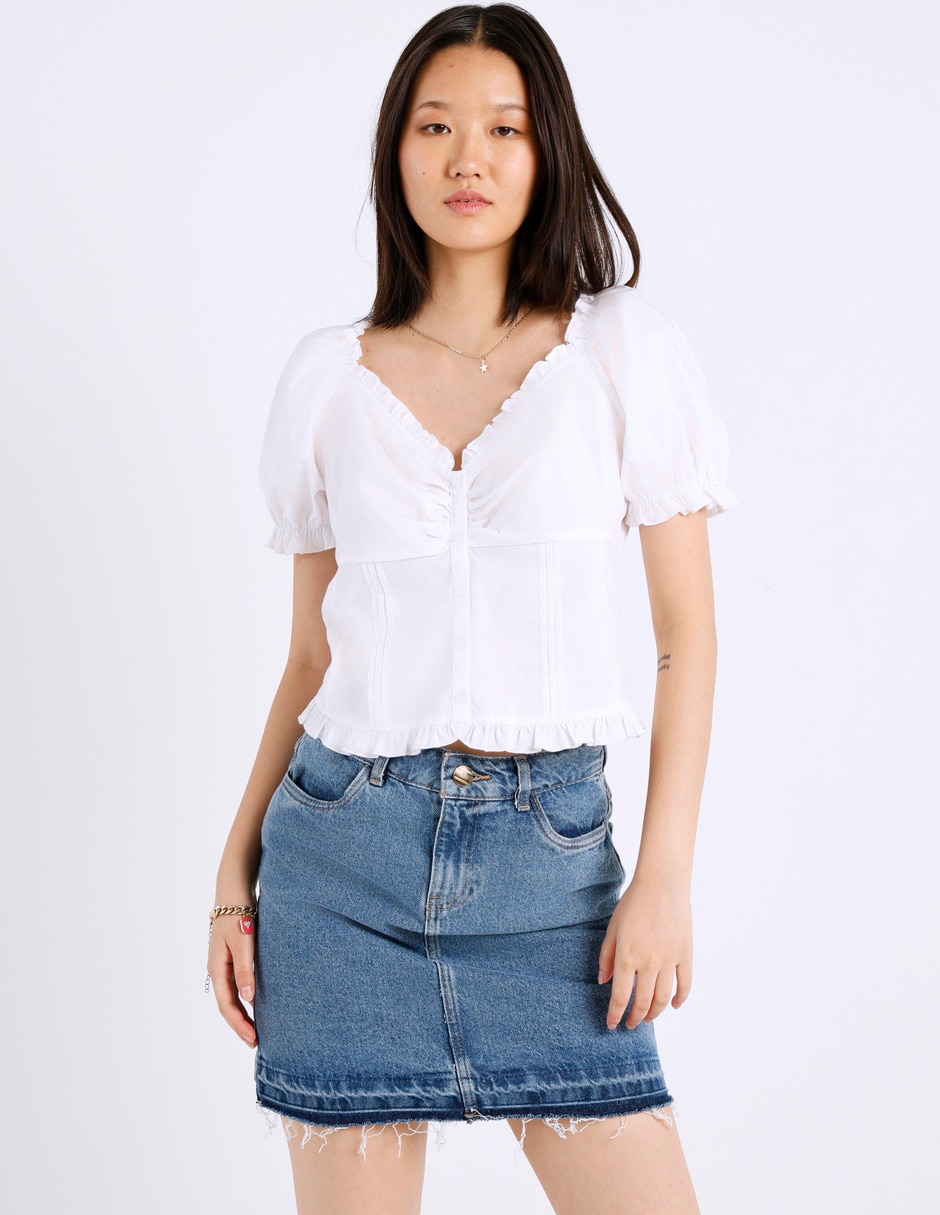 Blusa manga corta cuello cuadrado para mujer 2