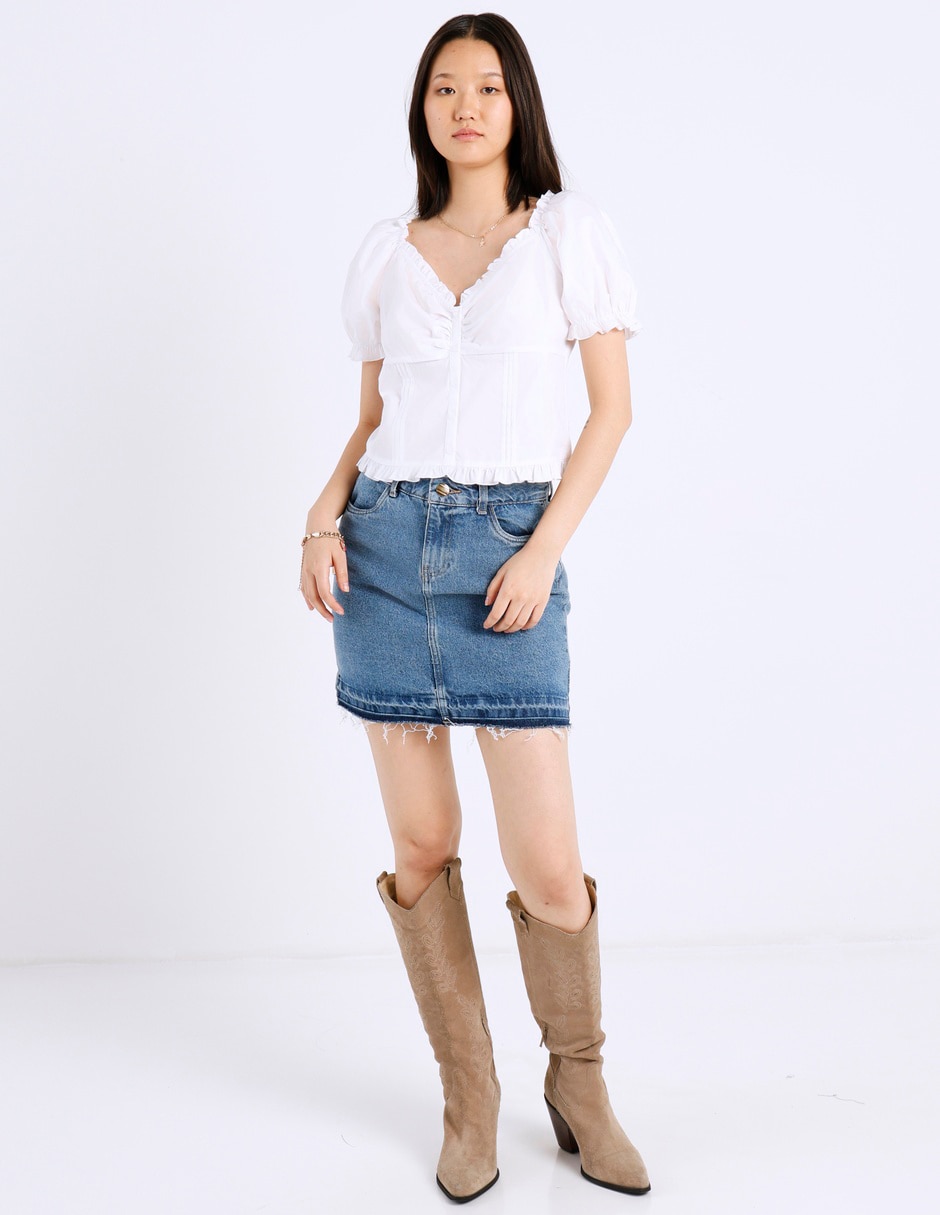 Blusa manga corta cuello cuadrado para mujer 3