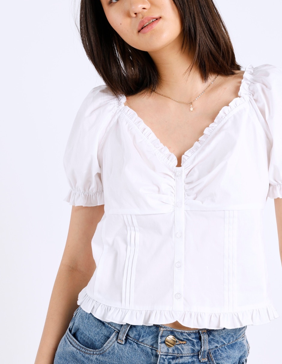 Blusa manga corta cuello cuadrado para mujer 5