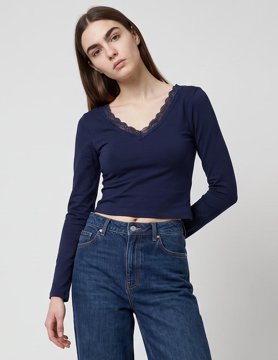 Playera manga larga cuello v mujer Playera manga larga cuello v mujer