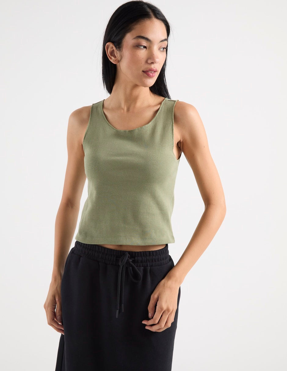 Top crop cuello redondo para mujer
