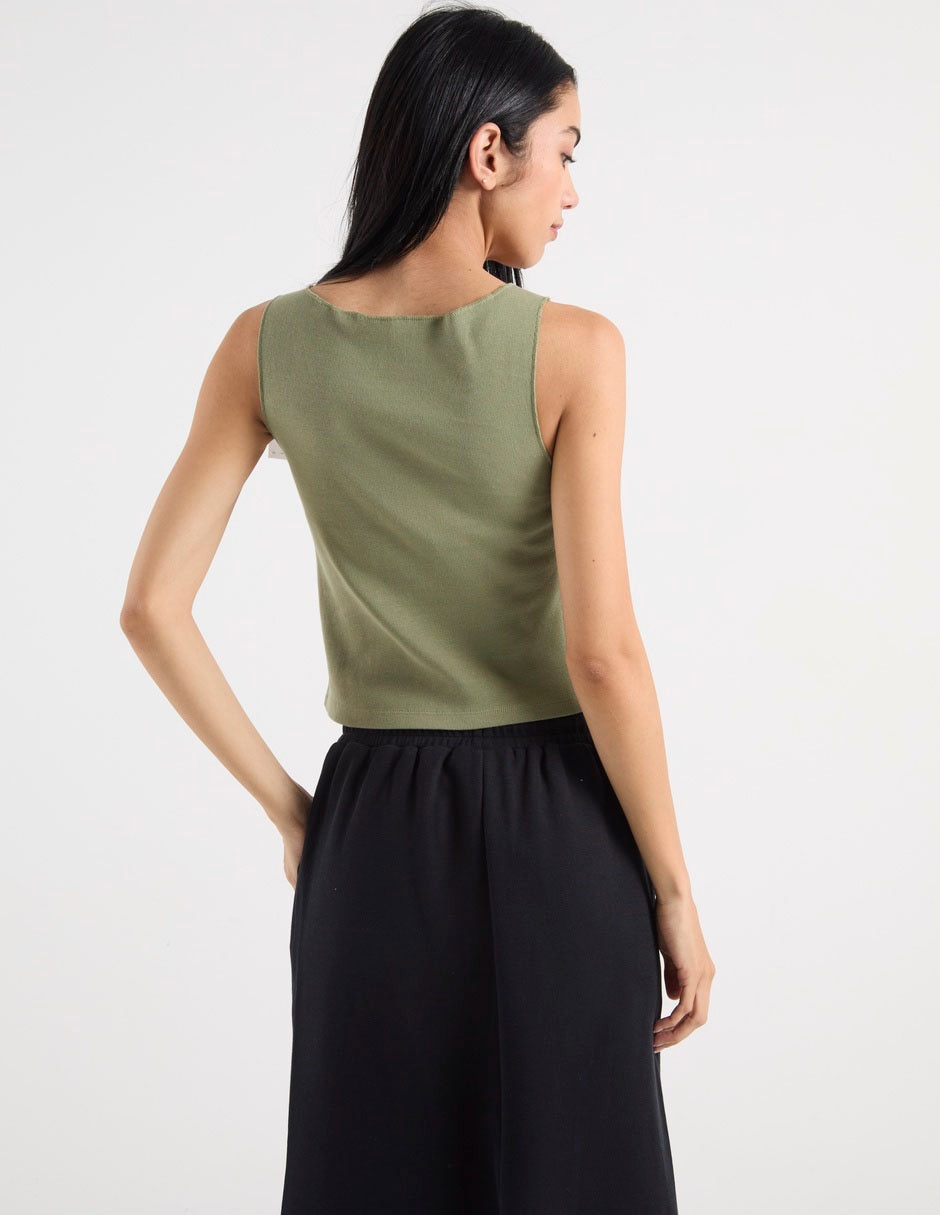 Top crop cuello redondo para mujer 2