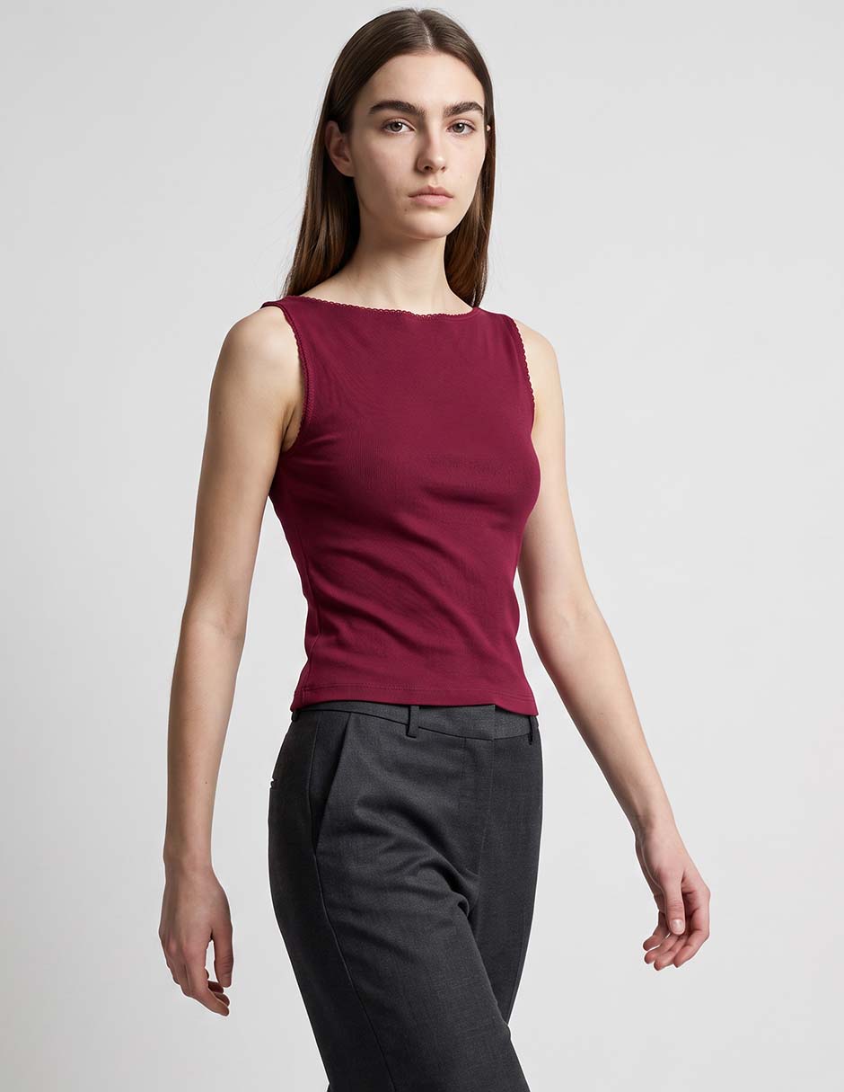 Top crop cuello redondo para mujer