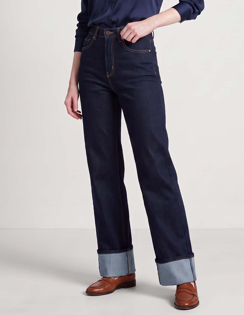 Jeans straight corte cintura alta para mujer