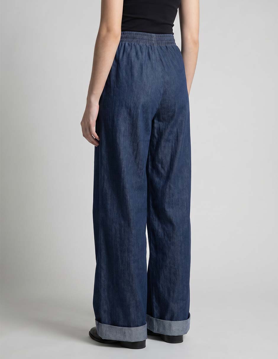 Jeans wide leg corte a la cintura para mujer